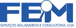 Blue logo with the letters FEM and a white circle, with the words