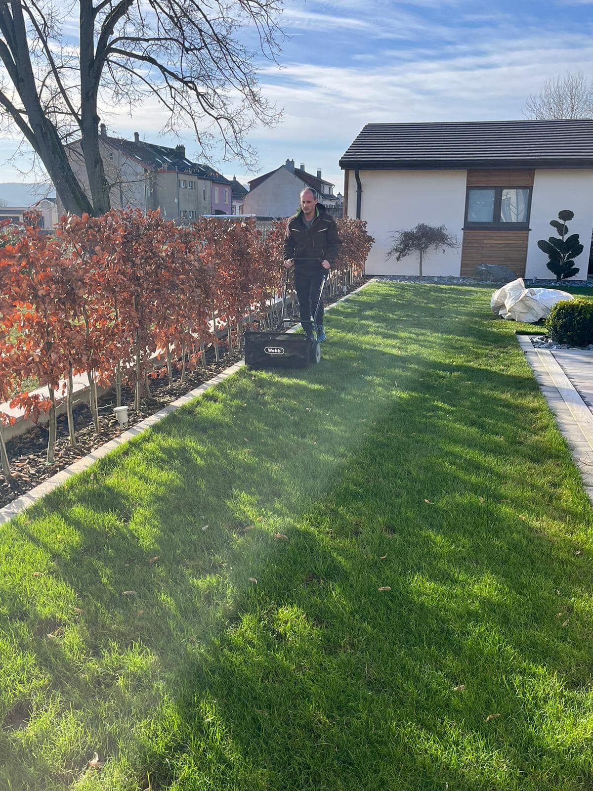 Passage d'un scarificateur manuel dans un jardin long