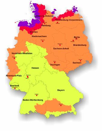 Aufteilung Wetterregionen in Deutschland