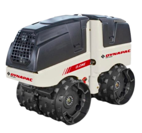 Compacteur de sol Dynapac D-ONE, crème et noir, avec roues noires.