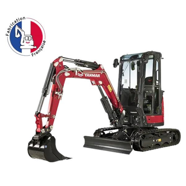 Minipelle Yanmar rouge à chenilles noires, logo drapeau français.