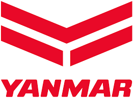 Logo Yanmar rouge : symbole en forme de chevron au-dessus du mot YANMAR.