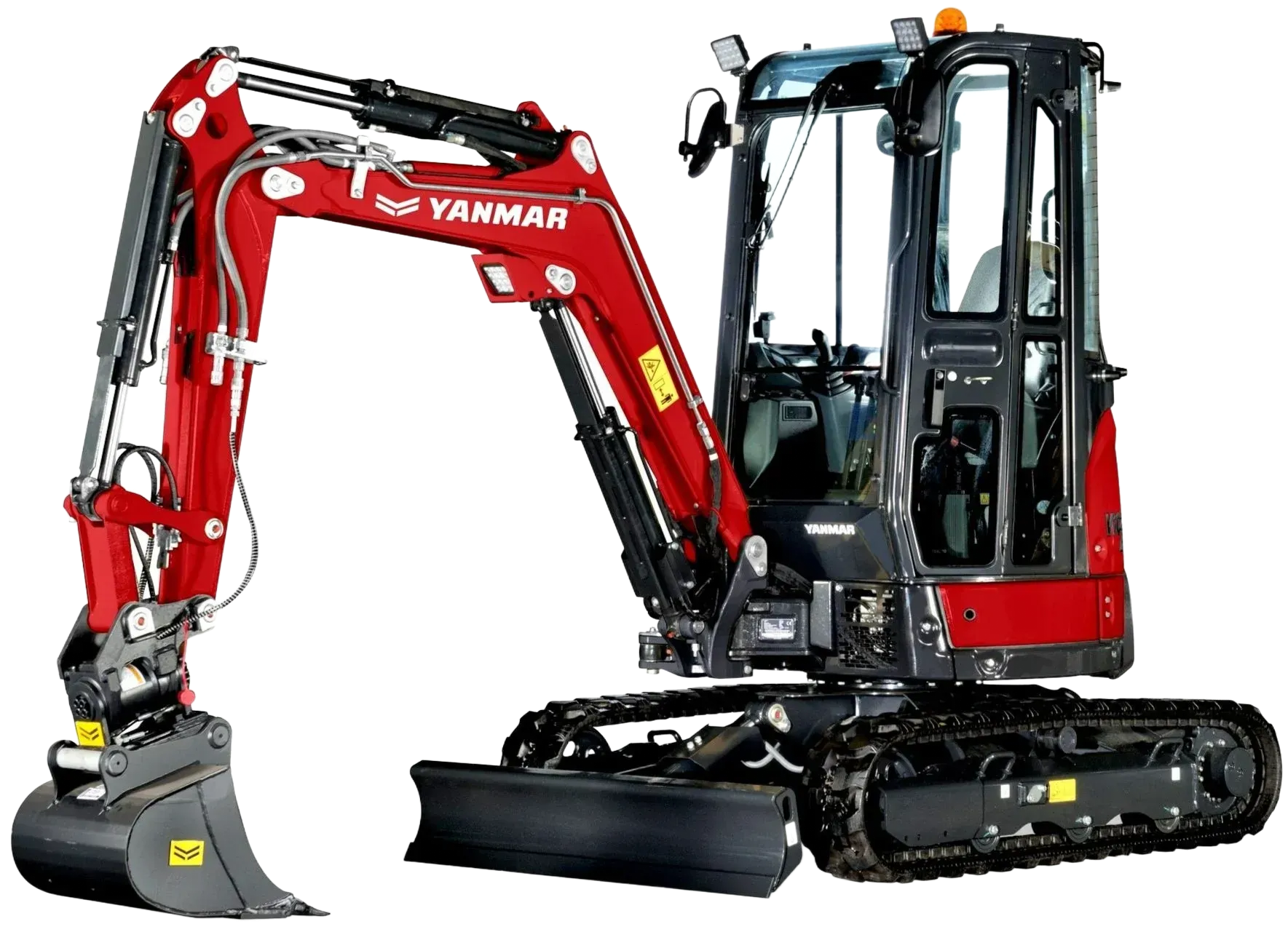 Minipelle Yanmar rouge et noire sur chenilles.