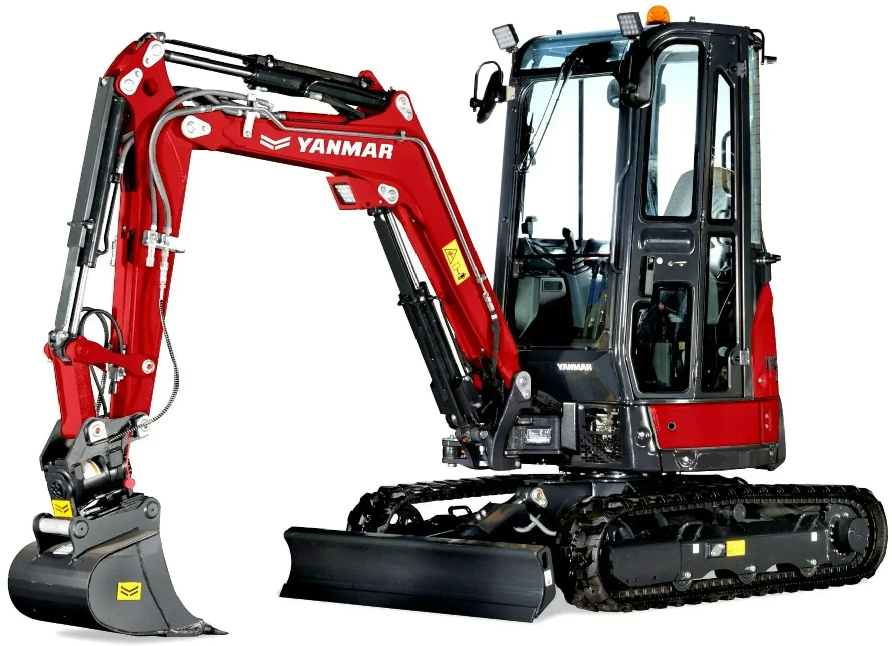 Minipelle Yanmar rouge et noire sur un chantier de construction.