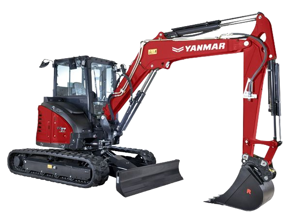Minipelle Yanmar rouge sur fond blanc.