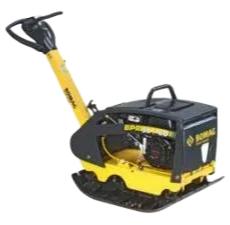 Plaque vibrante BOMAG jaune et noire.