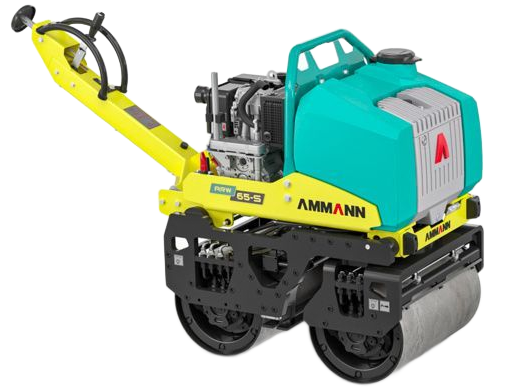 Compacteur de tranchées Ammann AR 65 jaune et turquoise.