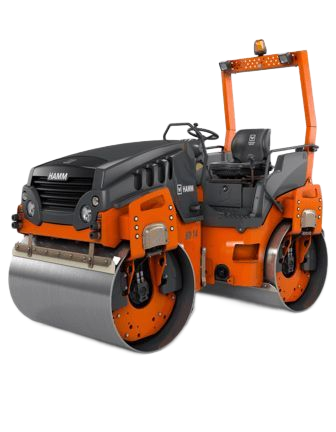 Rouleau compacteur HAMM 4024 orange et noir sur fond blanc.