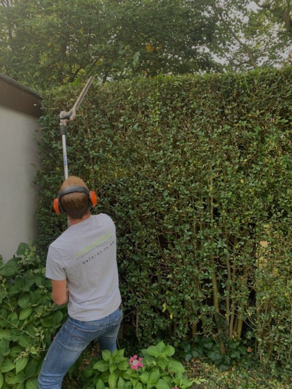 een man die een struik trimt 