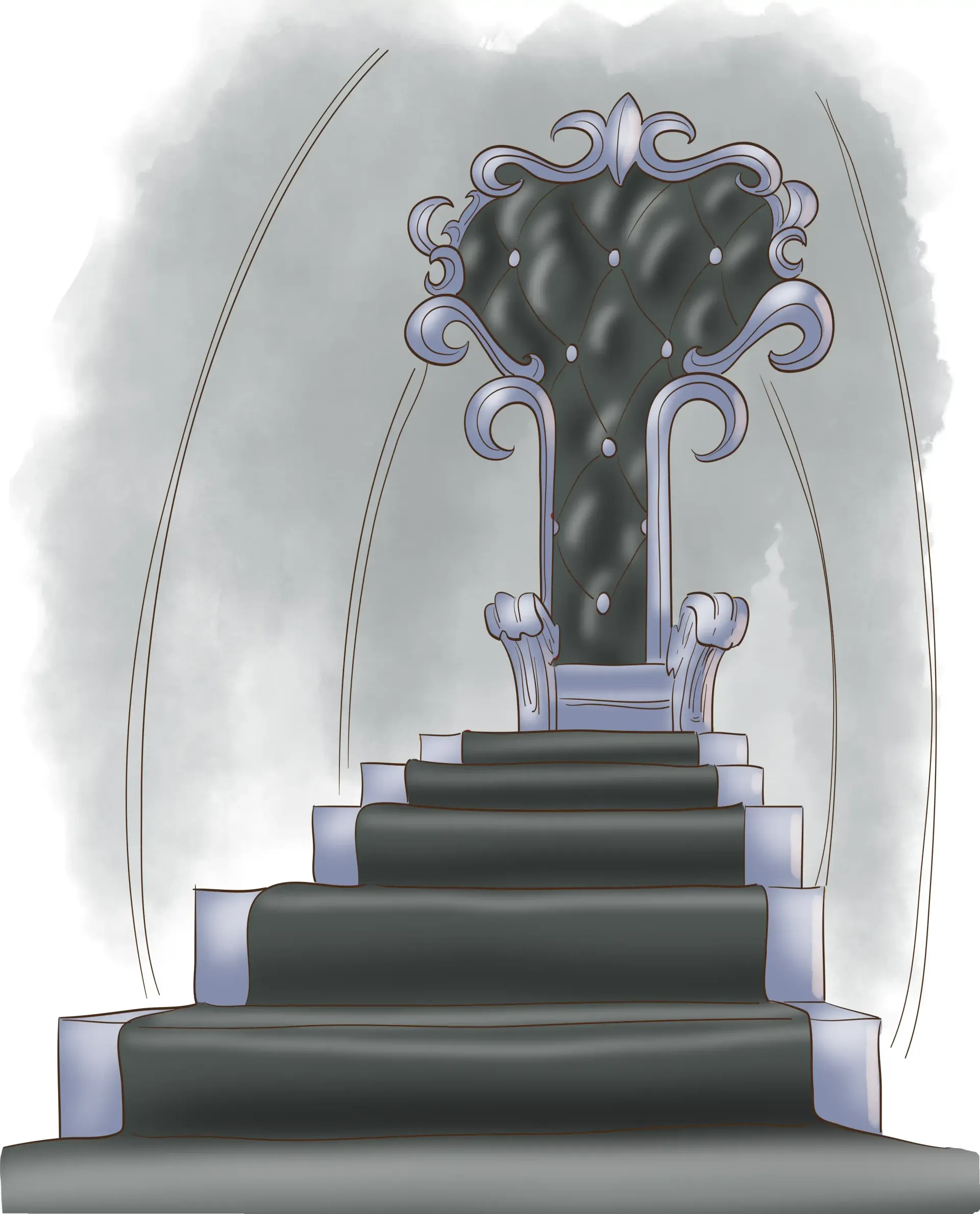 Eine stilisierte Steintreppe führt zu einem reich verzierten, lilafarbenen, schlüssellochförmigen Eingang.