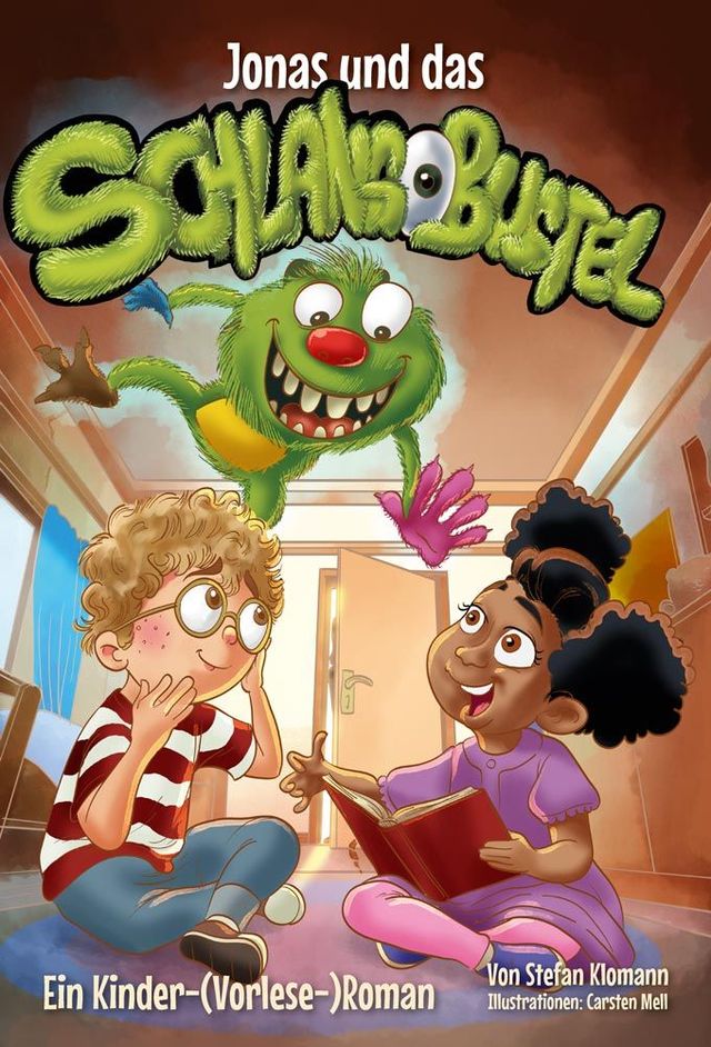 Ein Junge und ein Mädchen sitzen auf dem Boden und lesen ein Buch.