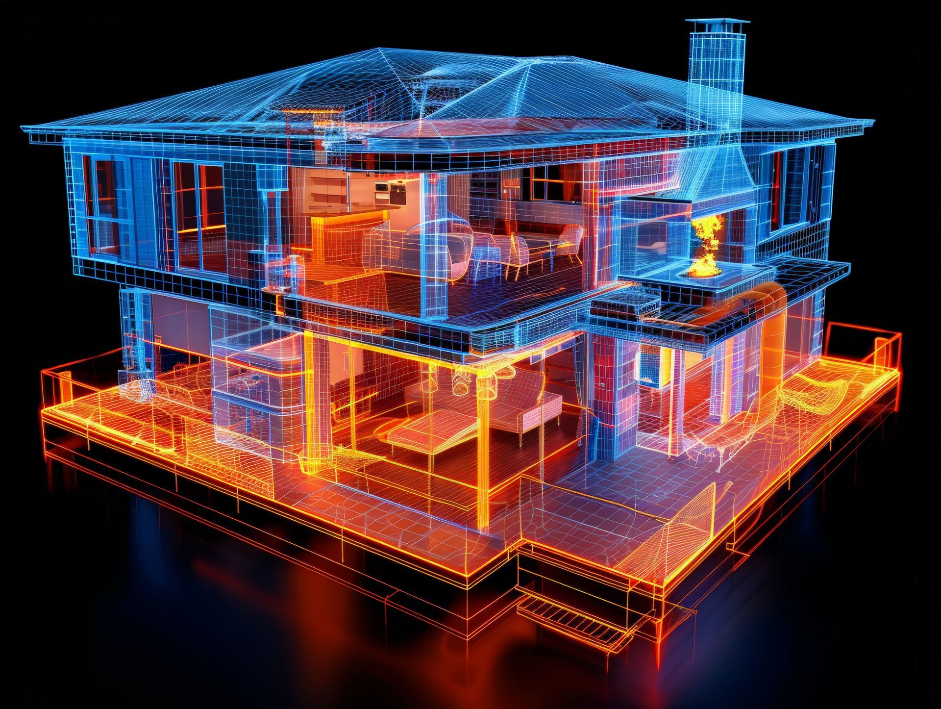 Analyse énergétique bleu et rouge d'une maison