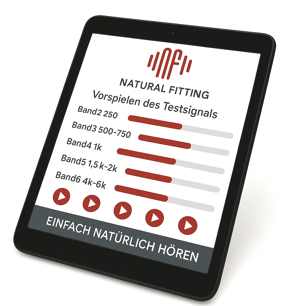 Ein Tablet mit einem Bildschirm, auf dem „Natural Fitting“ steht