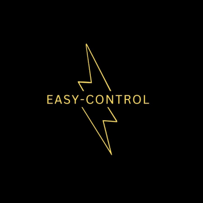 Éclair doré, texte « EASY-CONTROL » sur fond noir.