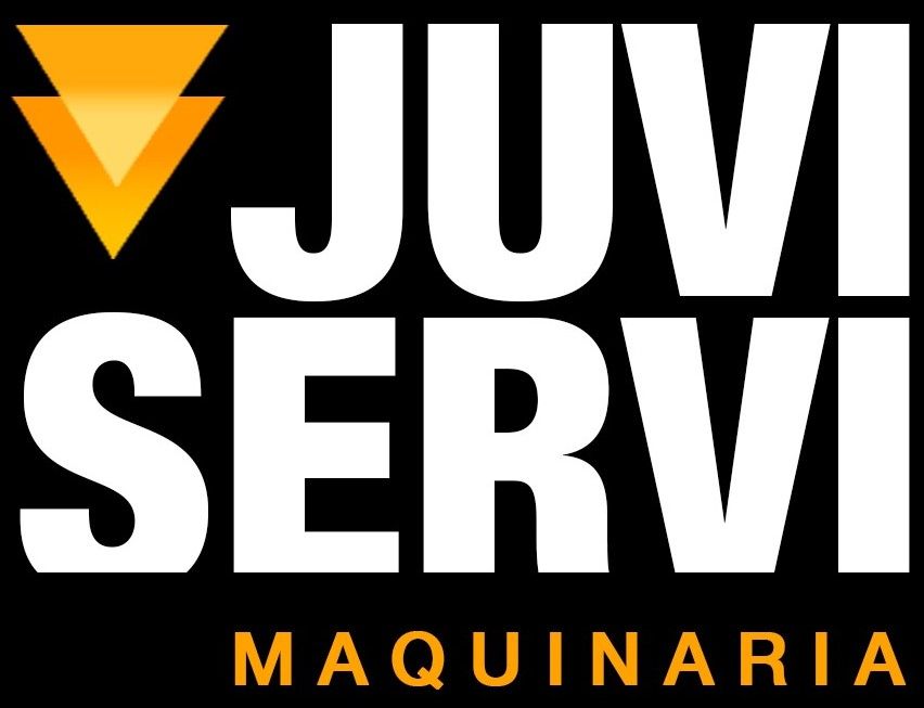 Logotipo para Juvi Servi, una empresa con texto blanco sobre fondo negro y un logotipo en forma de triángulo amarillo y naranja.