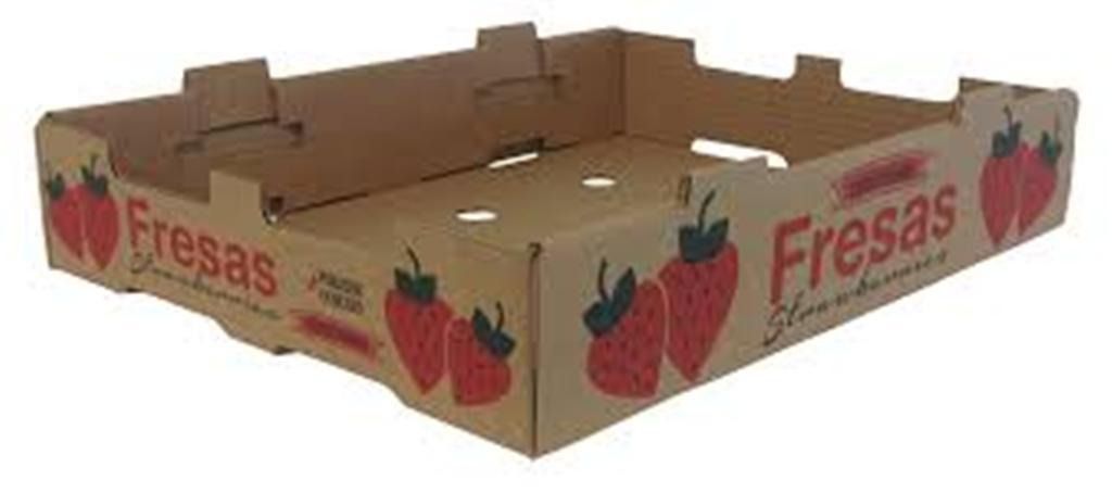 Una caja de cartón con fresas que dice fresas