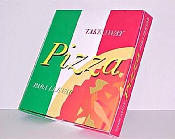 Una caja de pizza que dice