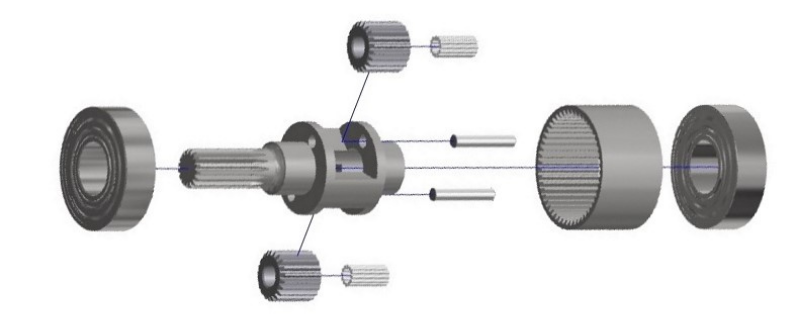 Ein Diagramm eines mechanischen Geräts, das die verschiedenen Teile zeigt