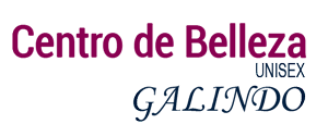 Logotipo de Centro de Belleza UNISEX GALINDO en color burdeos y texto azul sobre fondo blanco