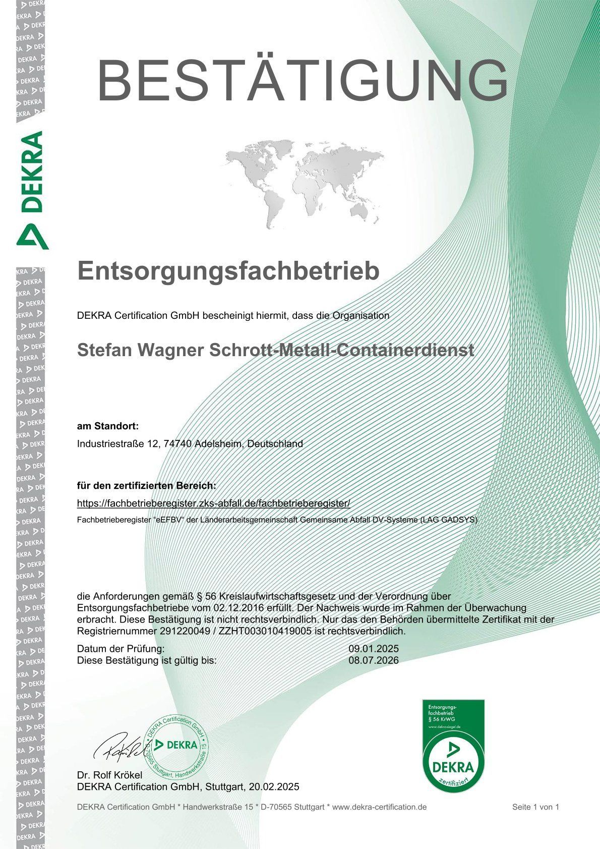 Ü3 Bestätigung EfbV