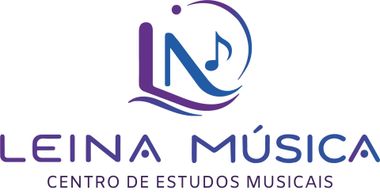 Logo de Leina M&uacute;sica, con notas musicales en morado y azul y el texto &ldquo;Centro de Estudos Musicais&rdquo;.
