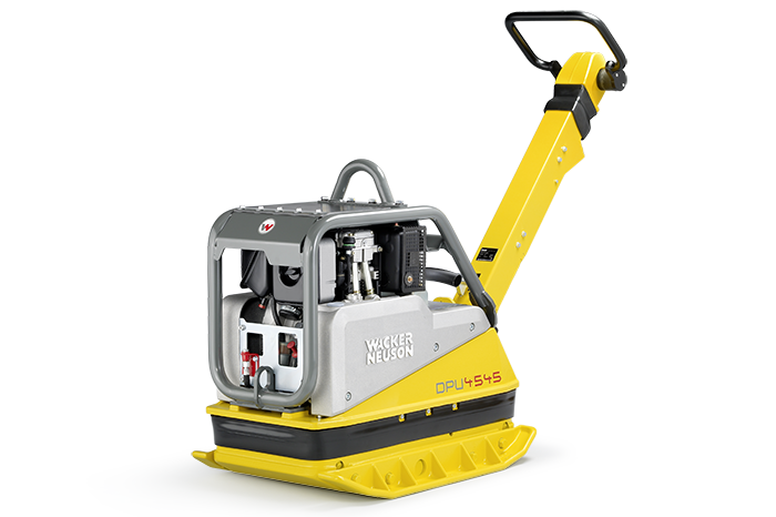 Eine gelb-schwarze Maschine mit einem Griff auf weißem Hintergrund.