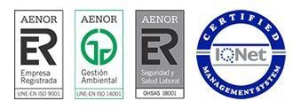 Un grupo de logotipos que dicen aenor y iqnet