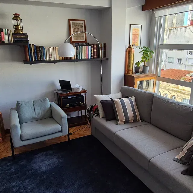 Una sala de estar con un sofá y una silla
