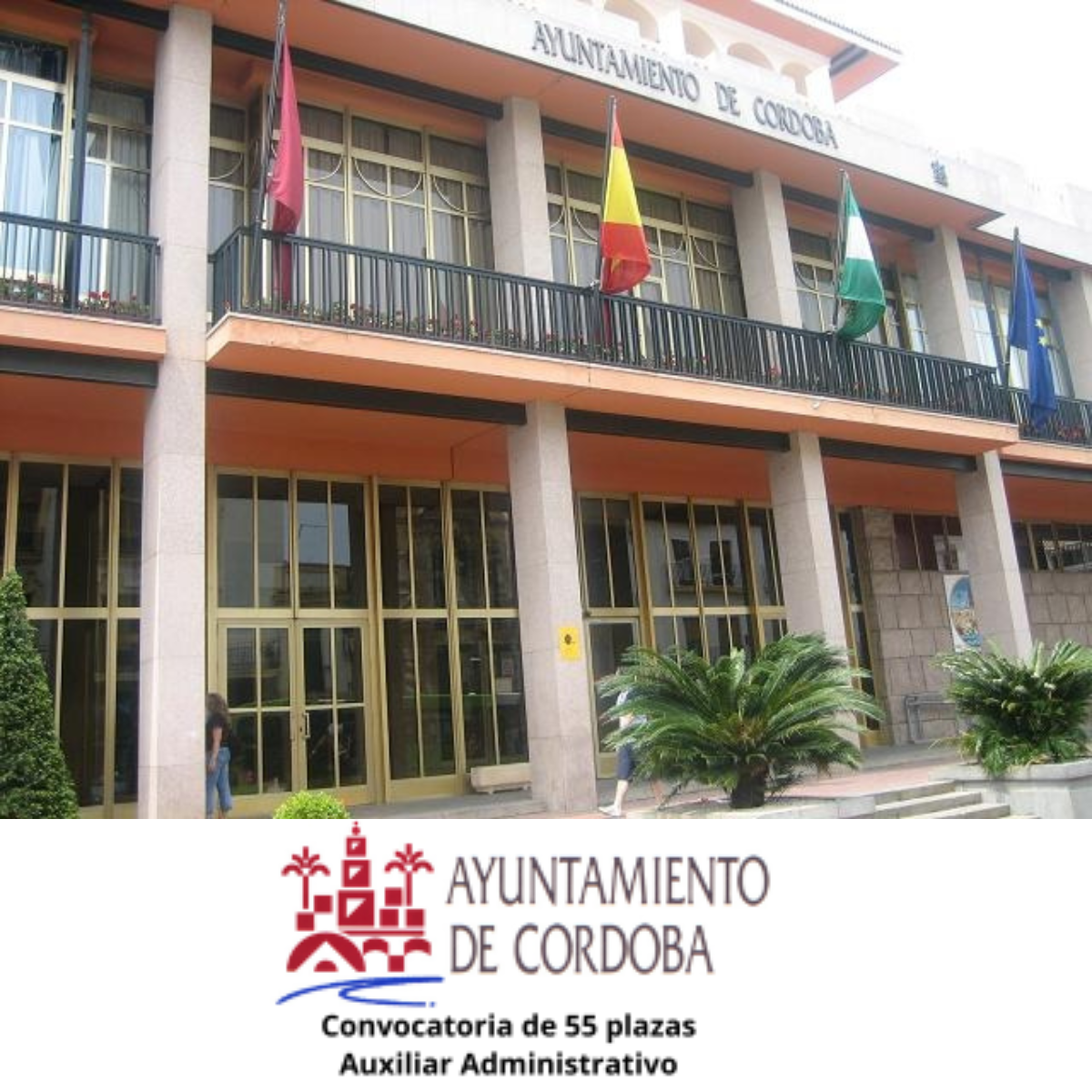 El edificio del Ayuntamiento de Córdoba tiene muchas ventanas y balcones.