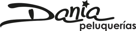 Un logotipo en blanco y negro para una peluquería llamada Dania Peluquería.