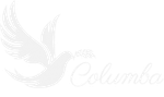 Logo blanc pâle représentant une colombe ailée et l'inscription « Mies Columba » sur fond clair.
