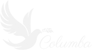 Logo blanc pâle représentant une colombe ailée et l'inscription « Mies Columba » sur fond clair.