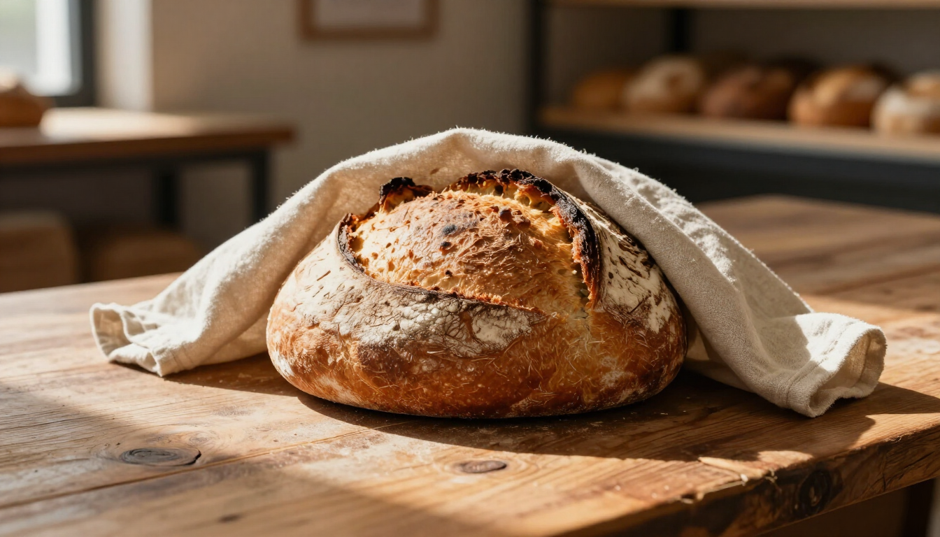 Pain artisanal frais dans un sac en tissu naturel