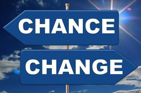 Zwei entgegengesetzte Schilder mit change und chance