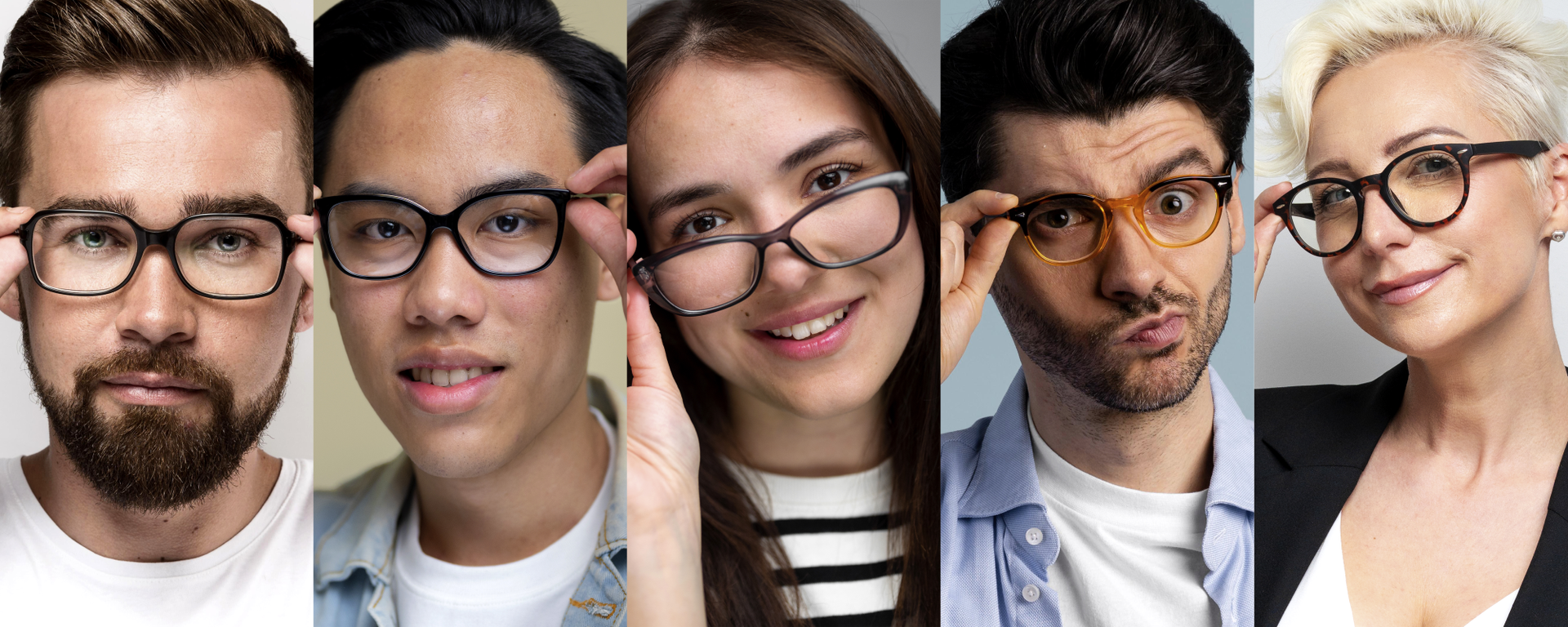 Collage Frauen und Mnner mit markanten Brillen
