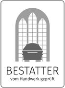 Bestatter vom Handwerk geprüft Symbol mit Kirchenfenster, geprüfter Bestatter vom Handwerk