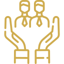 Pictogramme d'une équipe dans des mains.