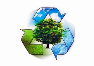 Un símbolo de reciclaje con un árbol en el medio.