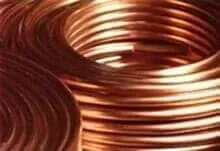 Um close de uma bobina de fio de cobre.