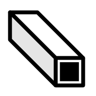 Um ícone preto e branco de um tubo quadrado em um fundo branco.