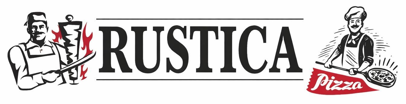Logotipo de "Rustica" que muestra a una persona cortando carne para kebab a la izquierda