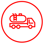 Ein Symbol eines Tankwagens in einem roten Kreis.