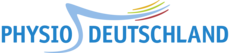 Ein Logo für Physio Deutschland mit einem blauen Wirbel auf weißem Hintergrund.