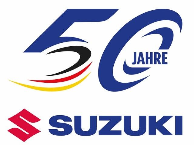Das Logo von Suzuki ist blau und rot mit einer Raute in der Mitte.