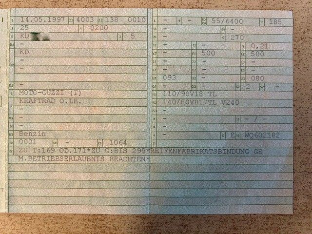Unscharfes Foto eines handgeschriebenen Finanzformulars mit blauen Linien und tabellarischen Einträgen auf Papier