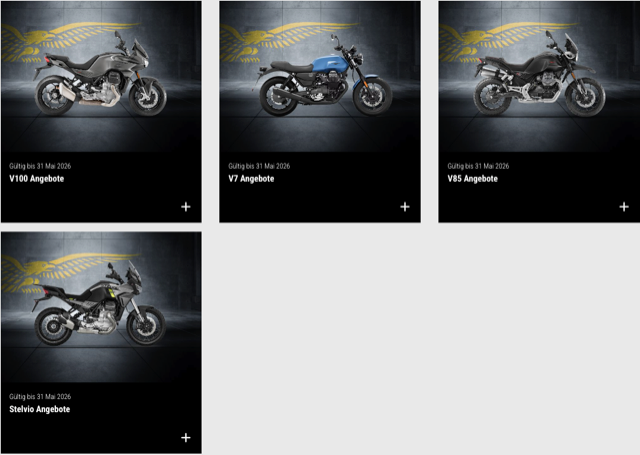 Motorrad-Sortiment: graue, blaue und schwarze Adventure-Bikes auf schwarzem Hintergrund.