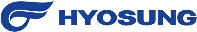 Ein blaues Hyosung-Logo auf weißem Hintergrund