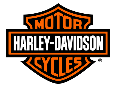Das Harley-Davidson-Logo ist orange und schwarz auf weißem Hintergrund.