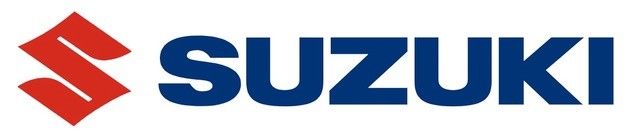 Das Logo von Suzuki ist blau und rot mit einer Raute in der Mitte.