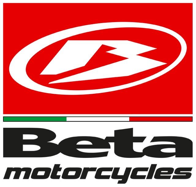 Ein rot-weißes Logo für Beta-Motorräder